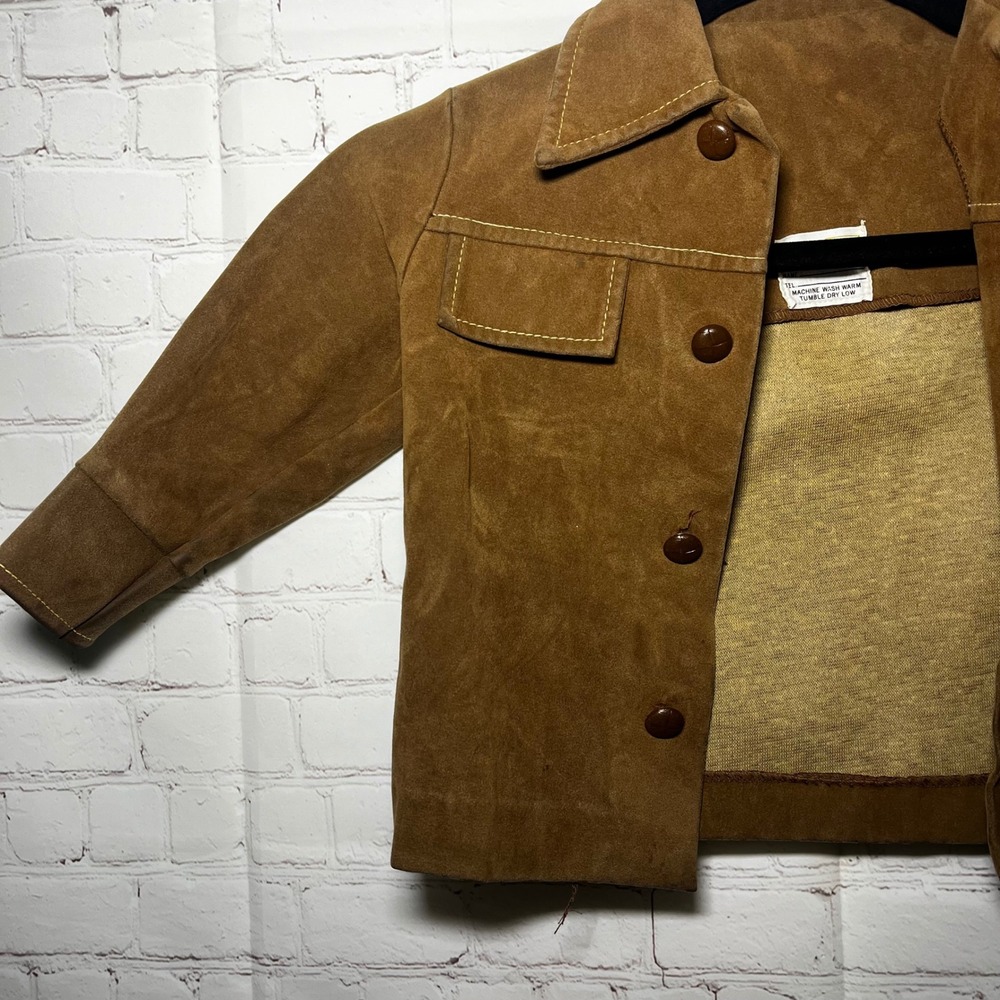 Vintage 1970s Toddler Suede Jacket Sears Western Cowboy Brown Retro Kids Size 2T - Picture 2 of 7
